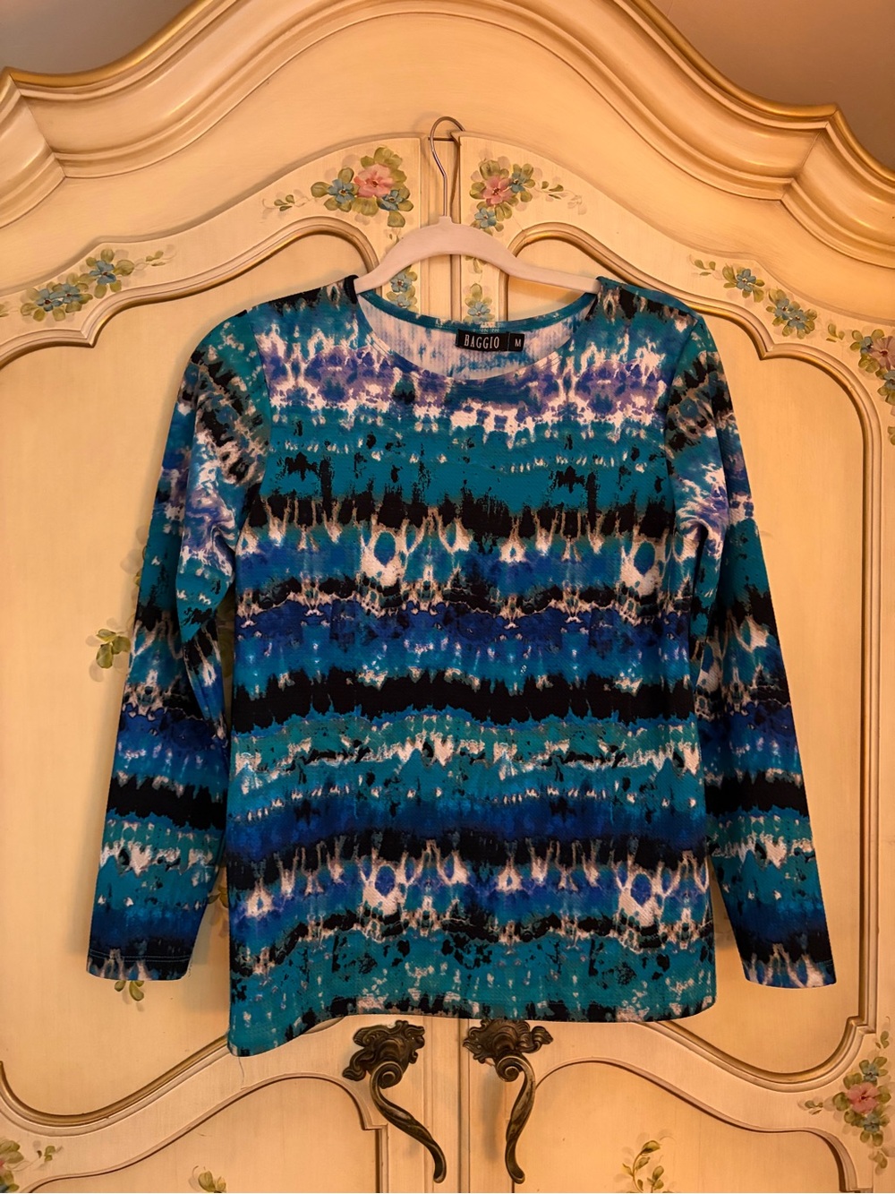 Teal & Blue Patterned Long-Sleeve Top